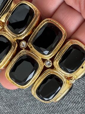 NEW FRANCES VALENTINE STRETCH CHUNKY BLACK/RHINESTONE BRACELET